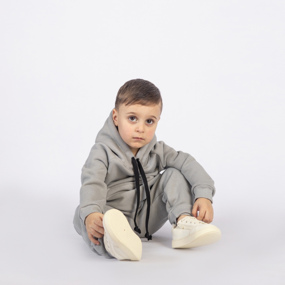 296-С. Свитшот с капюшоном  + Штаны, хлопок 65%, 35% ПЭ, 3-х нитка (начес) серый  146,152,158