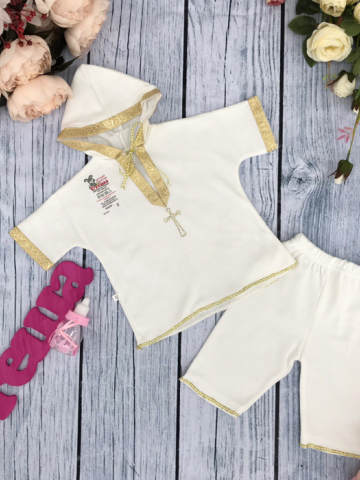 215-З. Крестильная рубашка со штанами (золото), интерлок 62,68,74,80